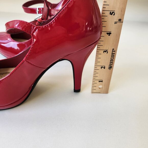 Pop Of Red Torrie Red Shiny Mary Jane Platform Heels City Classified Comfort 6M - Picture 10 of 14